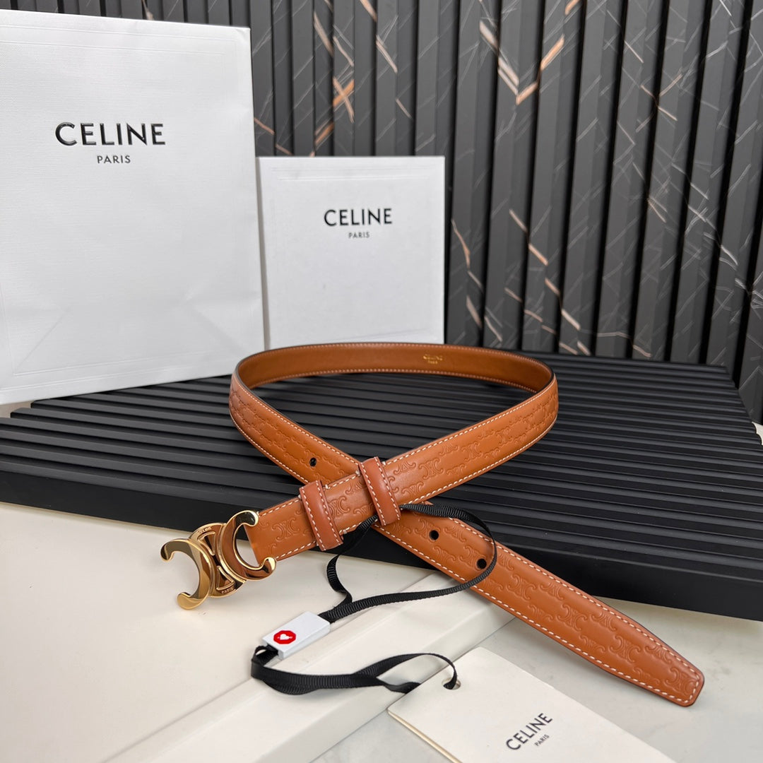 CL TRIOMPHE 25 MM BELT IN ORANGE CALFSKIN GOLD HARDWARE