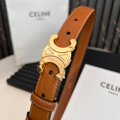 CL TRIOMPHE 25 MM BELT IN ORANGE CALFSKIN GOLD HARDWARE