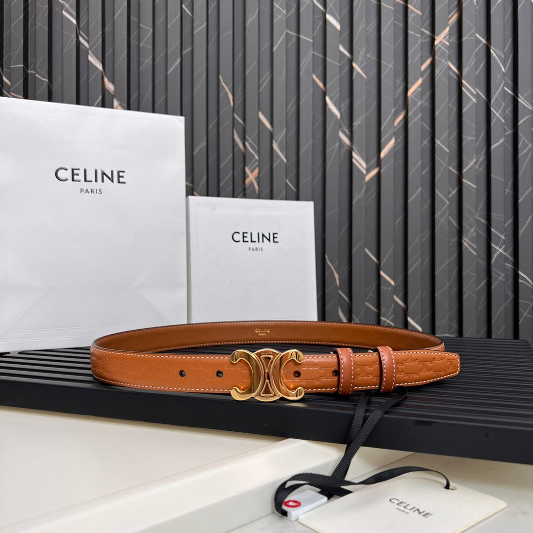 CL TRIOMPHE 25 MM BELT IN ORANGE CALFSKIN GOLD HARDWARE