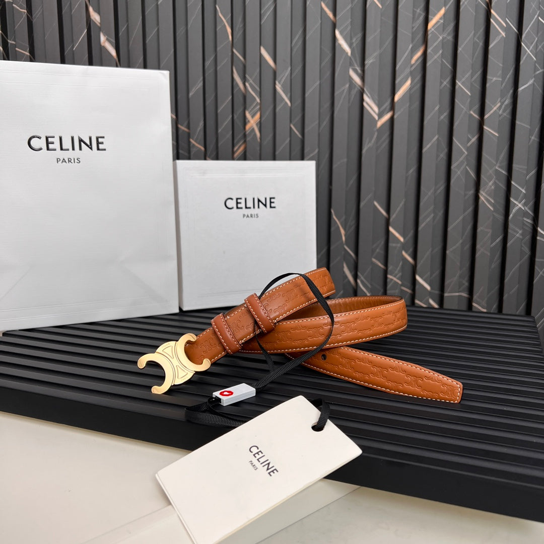 CL TRIOMPHE 25 MM BELT IN ORANGE CALFSKIN GOLD HARDWARE