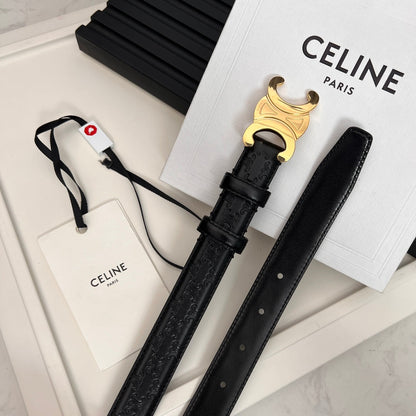 CL TRIOMPHE 25 MM BELT IN BLACK CALFSKIN GOLD HARDWARE