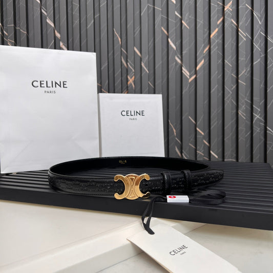 CL TRIOMPHE 25 MM BELT IN BLACK CALFSKIN GOLD HARDWARE