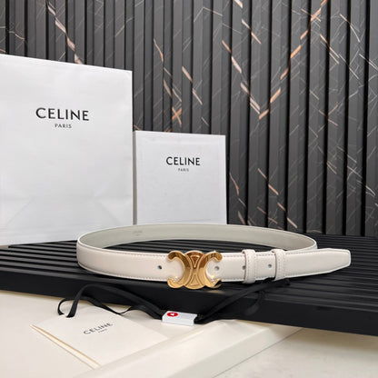CL TRIOMPHE 25 MM BELT IN WHITE CALFSKIN GOLD HARDWARE