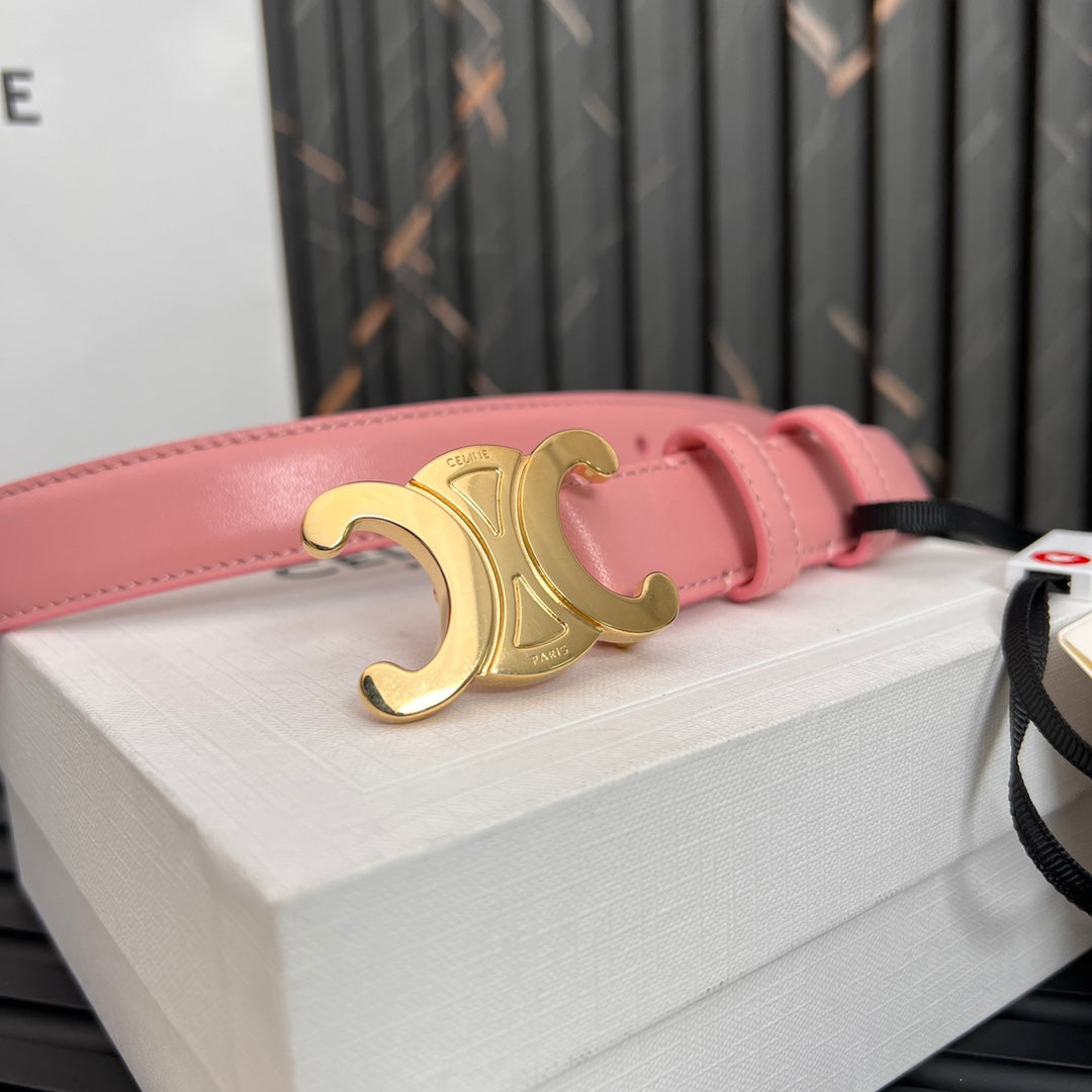 CL TRIOMPHE 25 MM BELT IN BLUSH PINK CALFSKIN GOLD HARDWARE