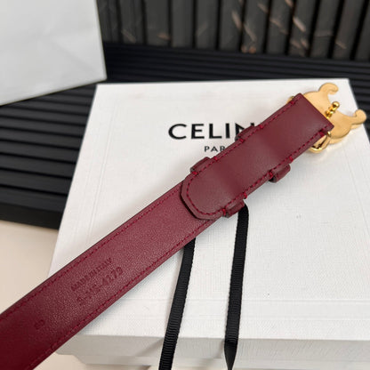 CL TRIOMPHE 25 MM BELT IN CURRANT RED CALFSKIN GOLD HARDWARE
