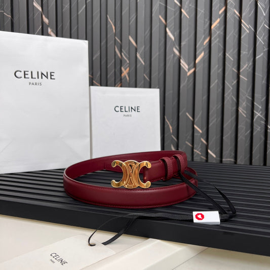 CL TRIOMPHE 25 MM BELT IN CURRANT RED CALFSKIN GOLD HARDWARE