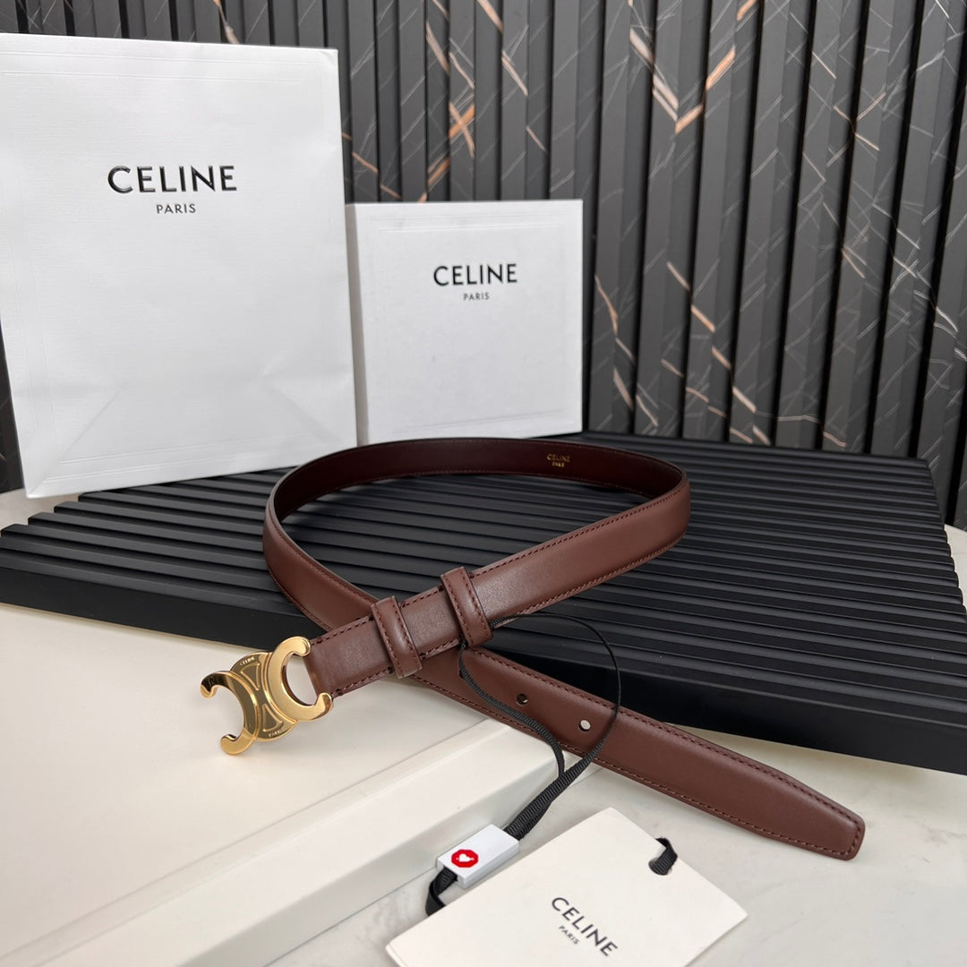CL TRIOMPHE 25 MM BELT IN PENNY BROWN CALFSKIN GOLD HARDWARE
