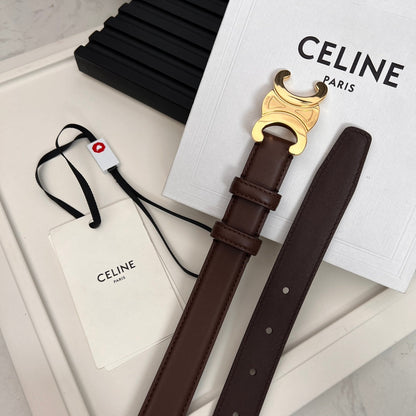 CL TRIOMPHE 25 MM BELT IN PENNY BROWN CALFSKIN GOLD HARDWARE