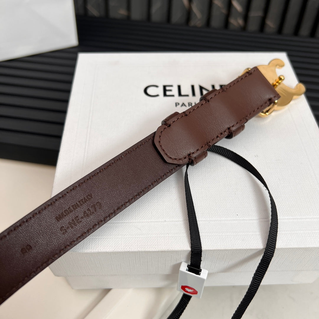 CL TRIOMPHE 25 MM BELT IN PENNY BROWN CALFSKIN GOLD HARDWARE
