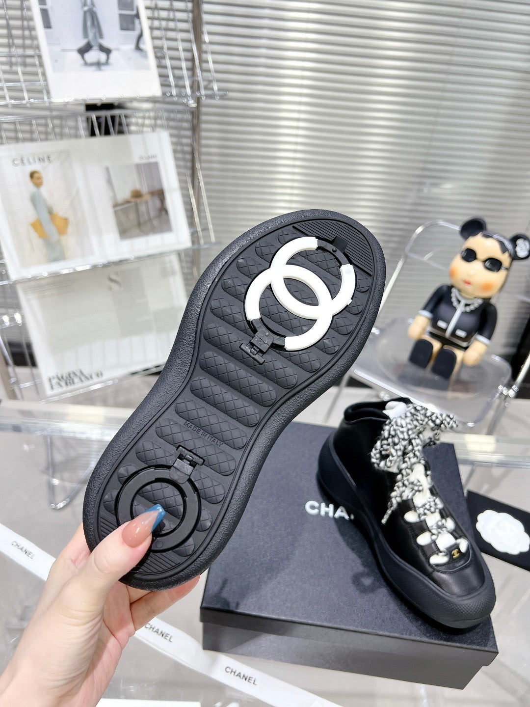 CC CANO ALTO SNEAKER IN BLACK CALFSKIN AND RUBBER