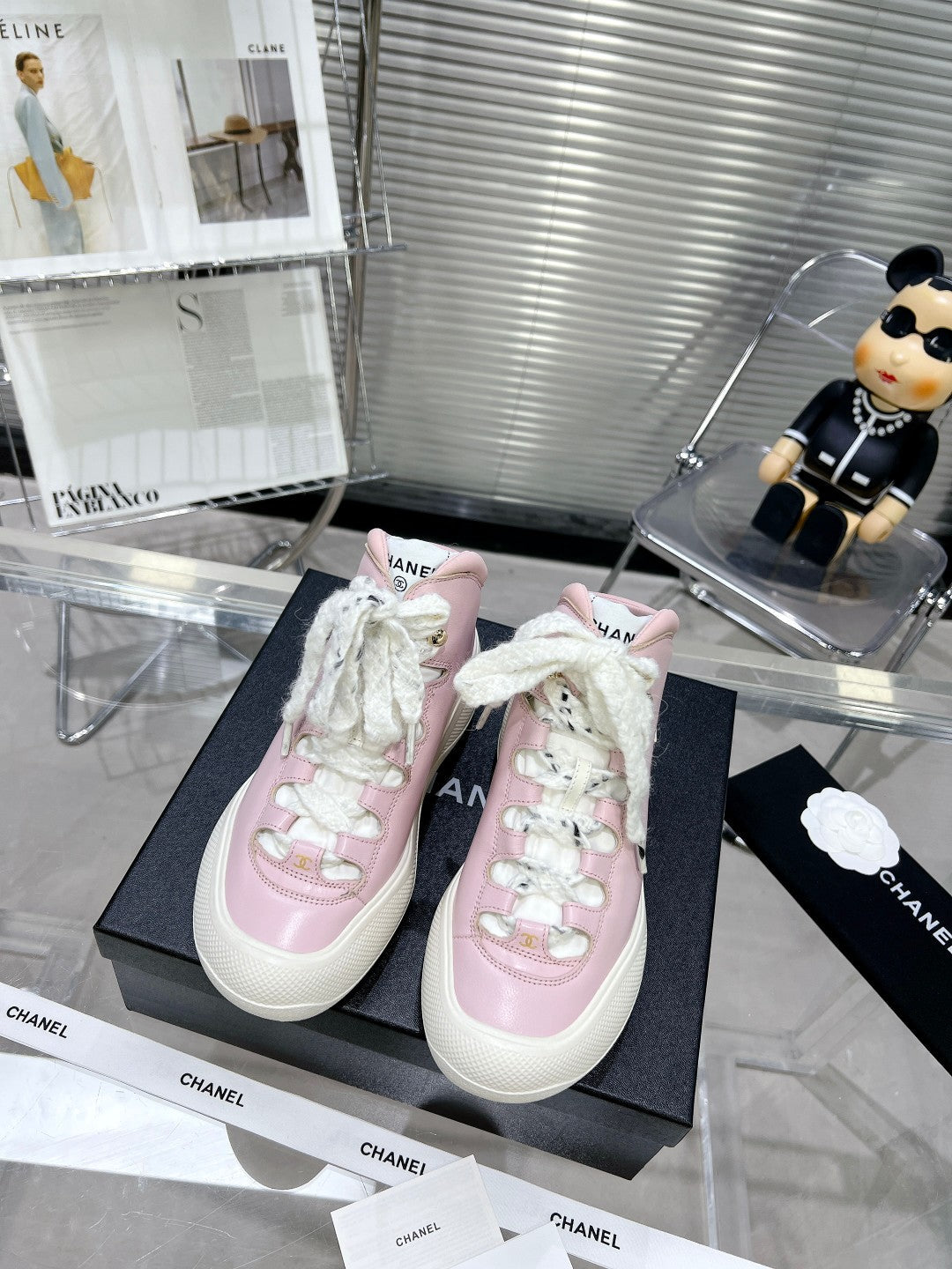 CC CANO ALTO SNEAKER IN BLUSH PINK CALFSKIN AND WHITE RUBBER