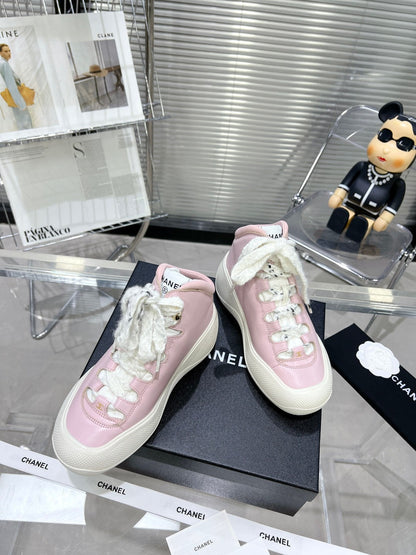 CC CANO ALTO SNEAKER IN BLUSH PINK CALFSKIN AND WHITE RUBBER