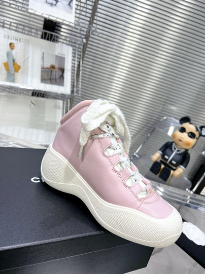 CC CANO ALTO SNEAKER IN BLUSH PINK CALFSKIN AND WHITE RUBBER
