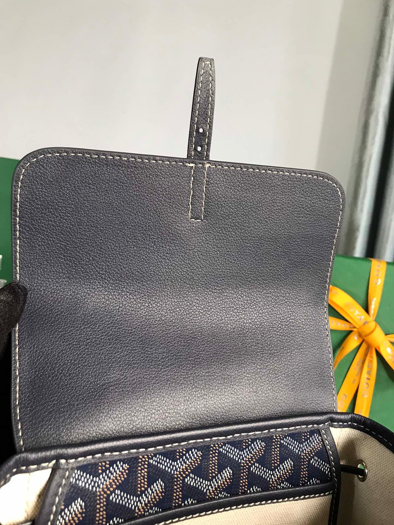 ALPIN MINI BACKPACK 21 IN NAVY BLUE LAMBSKIN AND GOYARDINE CANVAS