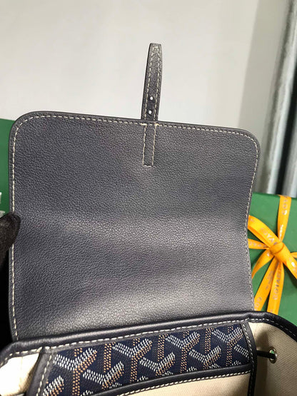 ALPIN MINI BACKPACK 21 IN NAVY BLUE LAMBSKIN AND GOYARDINE CANVAS