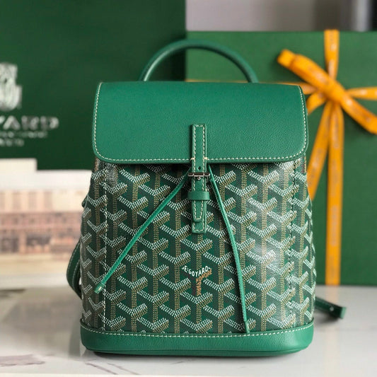 ALPIN MINI BACKPACK 21 IN GREEN LAMBSKIN AND GOYARDINE CANVAS