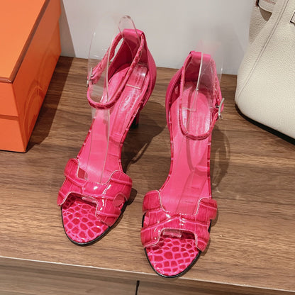 PREMIERE 105 SANDAL IN WATERMELON PINK CROCODILE LEATHER