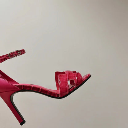 PREMIERE 105 SANDAL IN WATERMELON PINK CROCODILE LEATHER