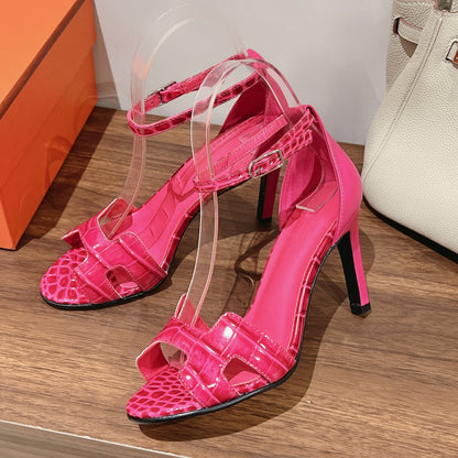 PREMIERE 105 SANDAL IN WATERMELON PINK CROCODILE LEATHER