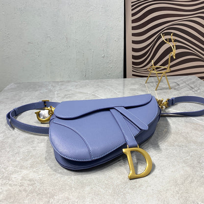 CD Saddle Bag Strap Warm Taupe Grained Blue Calfskin