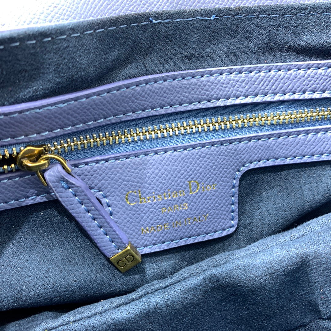 CD Saddle Bag Strap Warm Taupe Grained Blue Calfskin