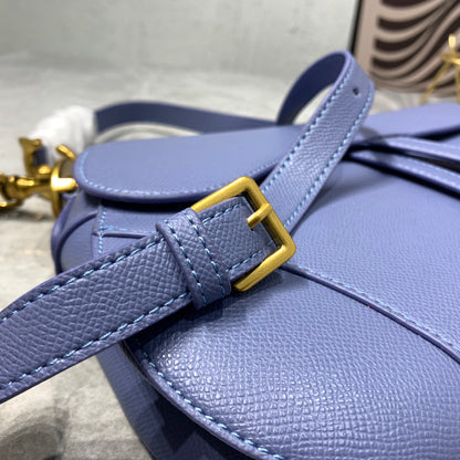 CD Saddle Bag Strap Warm Taupe Grained Blue Calfskin