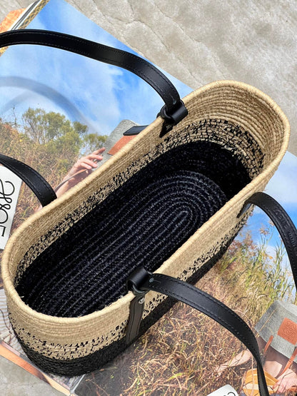 LOE BASKET BAG 28 IN NATURAL MIX BLACK RAFFIA