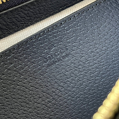 OPHIDIA SMALL SHOULDER BAG 25 IN BEIGE CANVAS AND BLACK LAMBSKIN GOLD HARDWARE