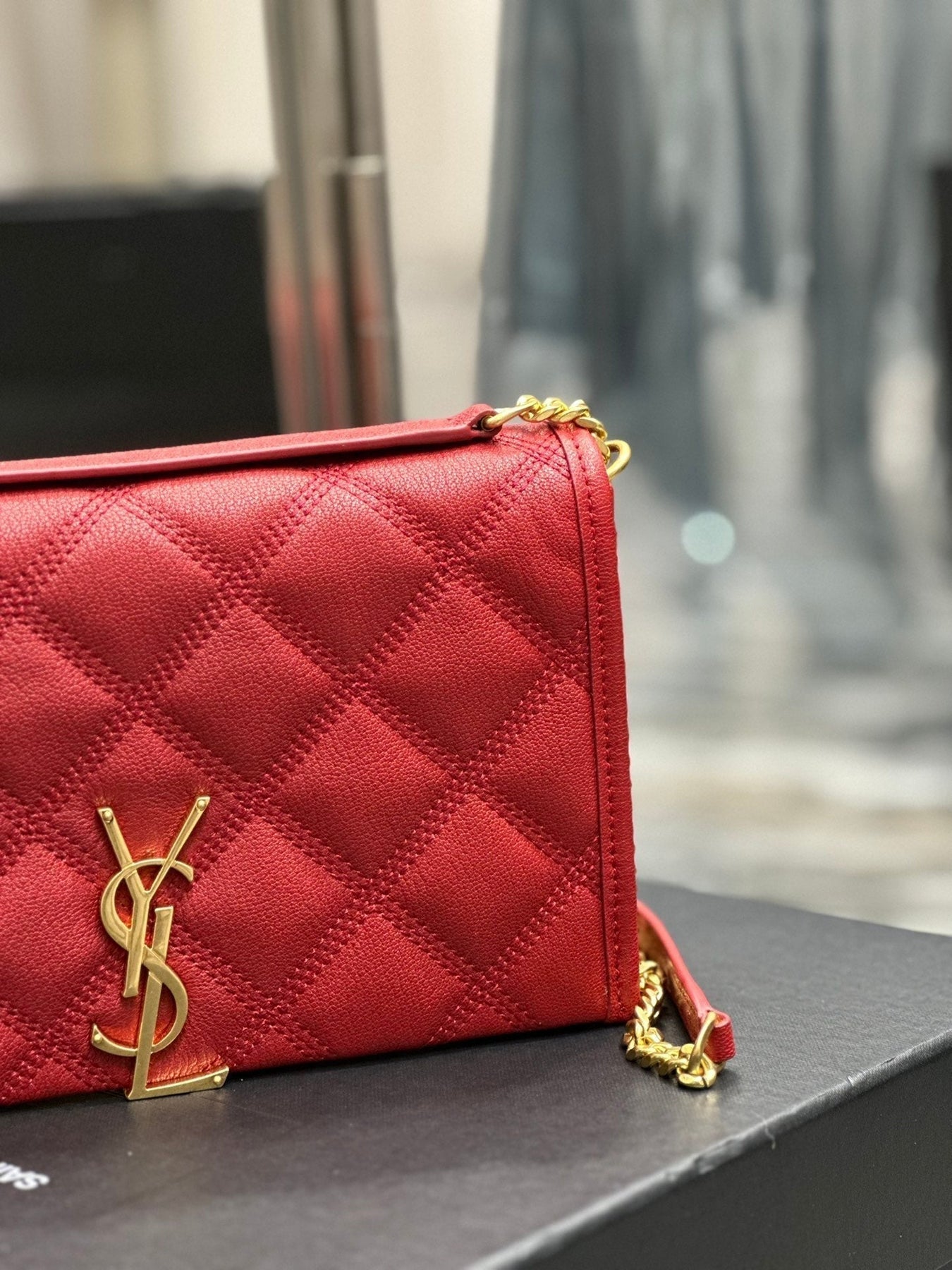 BECKY 22.5 QUILTED RED LAMBSKIN GOLD HARDWARE