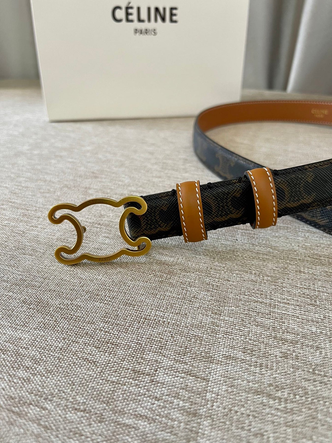 CL logo Cut-out Belt 25mm Black Tan Triomphe Canvas Ghw