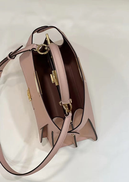 FENDI PEEKABOO 33 BAG IN LIGHT PINK CALFSKIN WITH STRAP GOLD HARDWARE