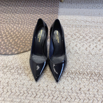 OPYUM RED HEEL PUMPS IN BLACK GLOSSY CALFSKIN