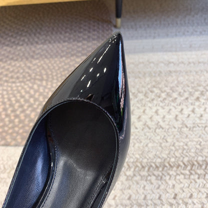 OPYUM BLACK HEEL SLINGBACK PUMPS IN BLACK GLOSSY CALFSKIN