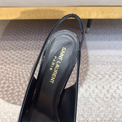 OPYUM GOLD HEEL SLINGBACK PUMPS IN BLACK GLOSSY CALFSKIN