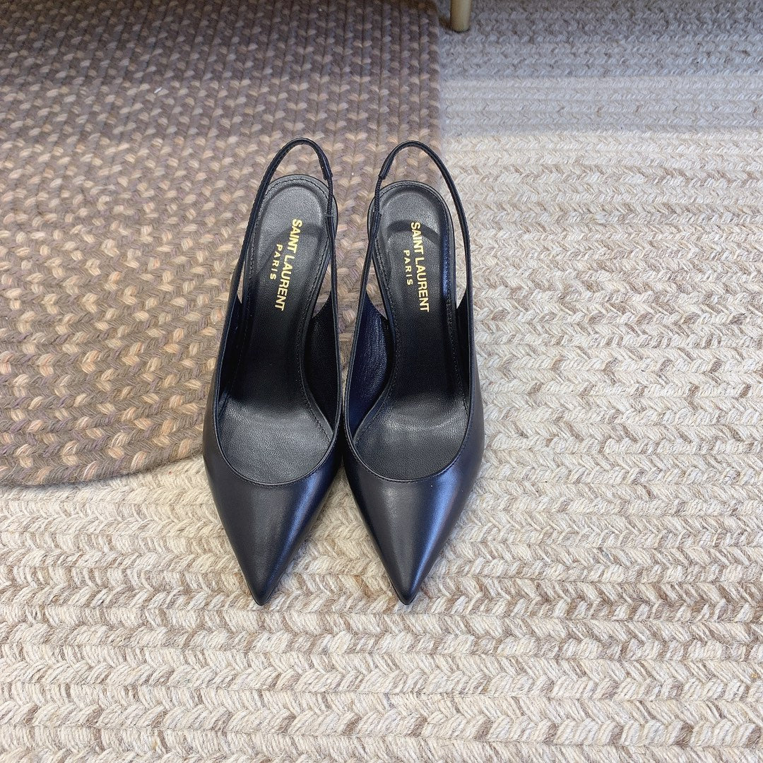 OPYUM BLACK HEEL SLINGBACK PUMPS IN BLACK SMOOTH LAMBSKIN