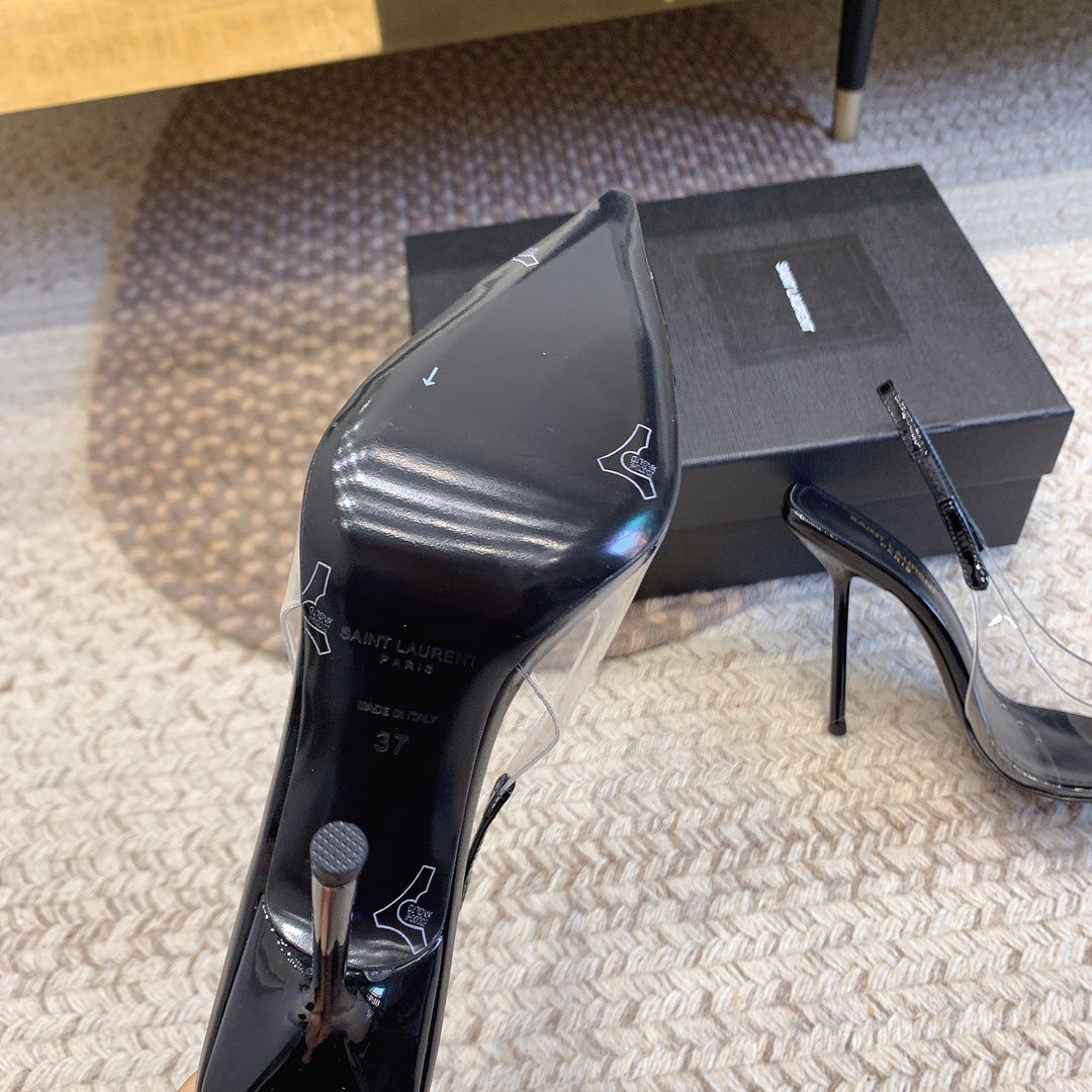 HIGH SLINGBACK IN BLACK GLOSSY CALFSKIN SPLICED WITH TPU