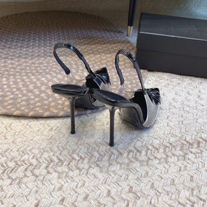 HIGH SLINGBACK IN BLACK GLOSSY CALFSKIN SPLICED WITH TPU