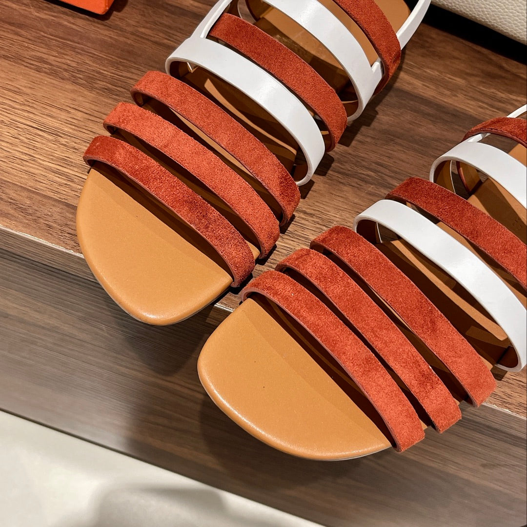 EPHESE SANDAL CARAMEL AND WHITE CALFSKIN