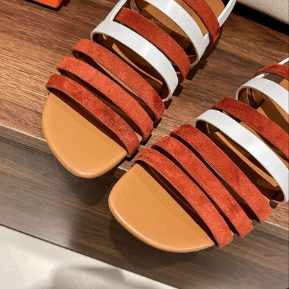 EPHESE SANDAL CARAMEL AND WHITE CALFSKIN