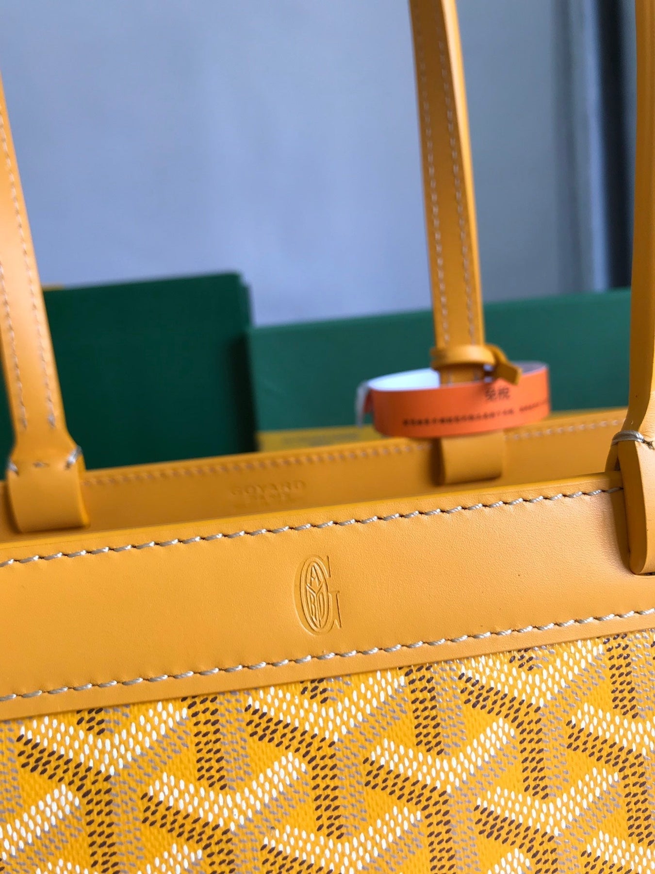 BELLECHASSE BIAUDE PM BAG 36 IN YELLOW GOYARDINE CANVAS AND CALFSKIN TRIM