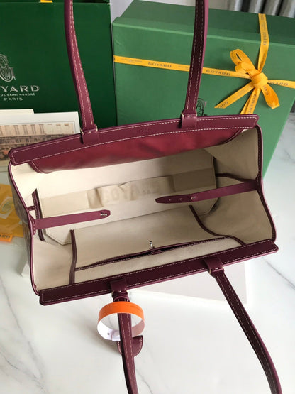 BELLECHASSE BIAUDE PM BAG 36 IN WINE RED GOYARDINE CANVAS AND CALFSKIN TRIM