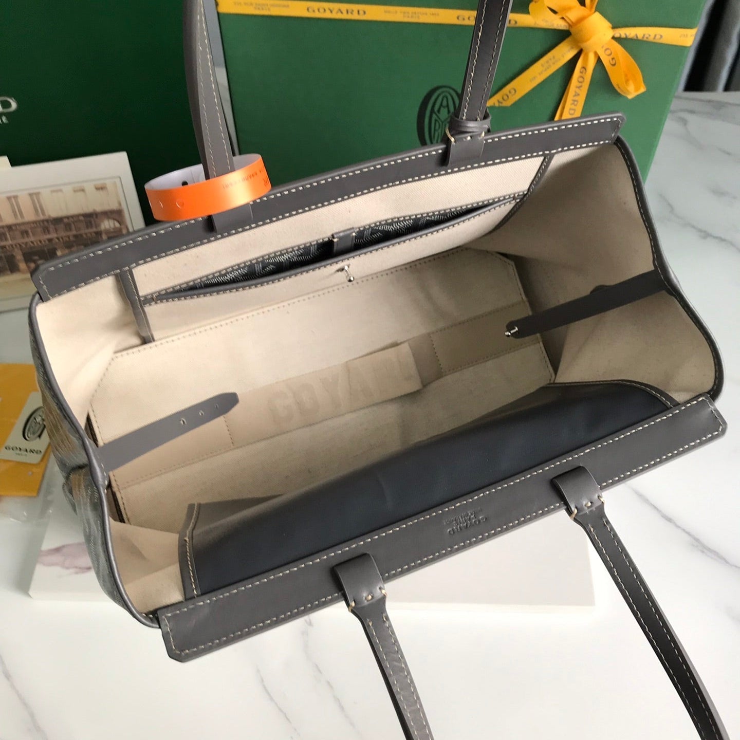 BELLECHASSE BIAUDE PM BAG 36 IN GRAY GOYARDINE CANVAS AND CALFSKIN TRIM