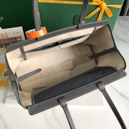 BELLECHASSE BIAUDE PM BAG 36 IN GRAY GOYARDINE CANVAS AND CALFSKIN TRIM