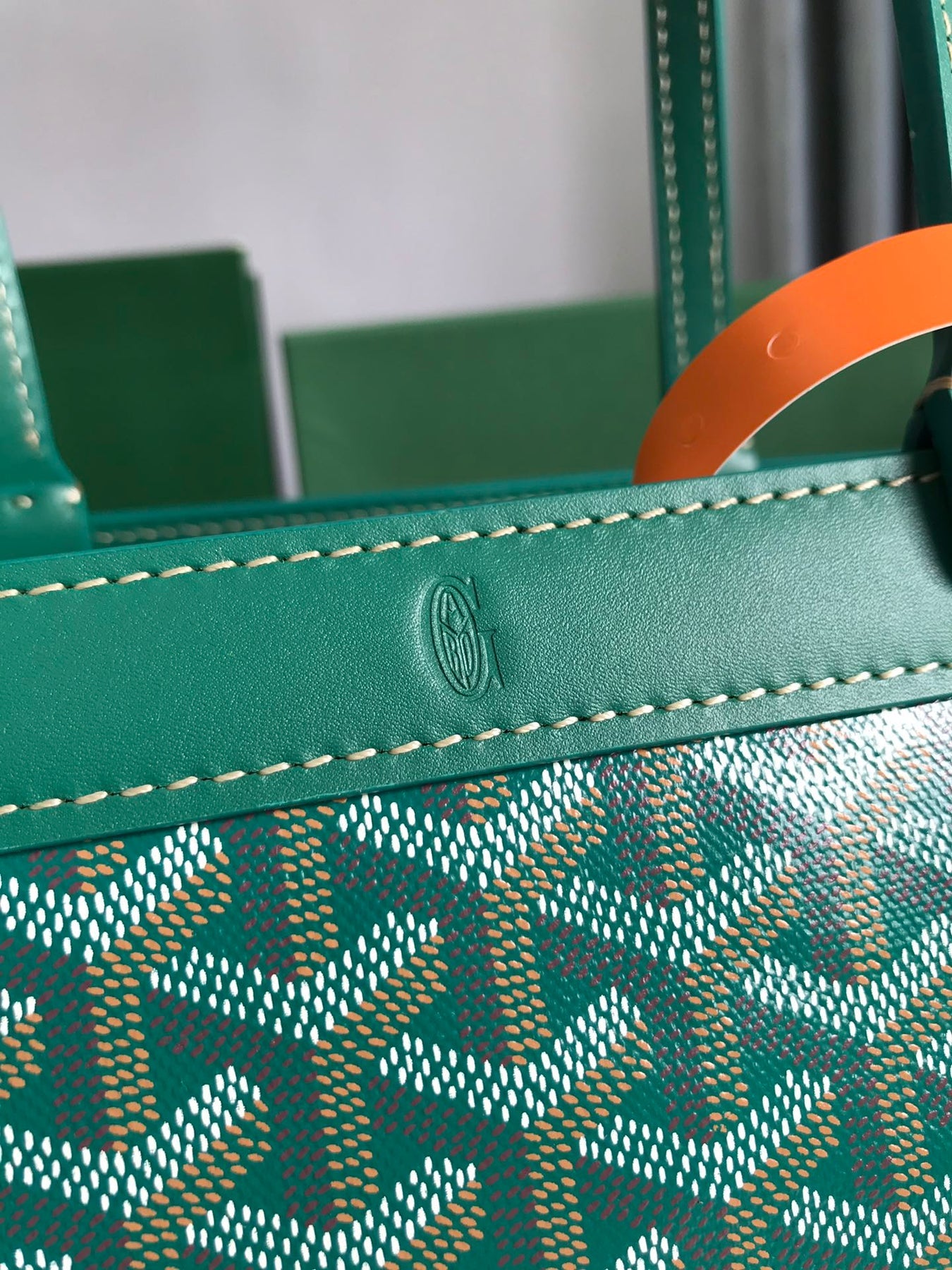 BELLECHASSE BIAUDE PM BAG 36 IN GREEN GOYARDINE CANVAS AND CALFSKIN TRIM