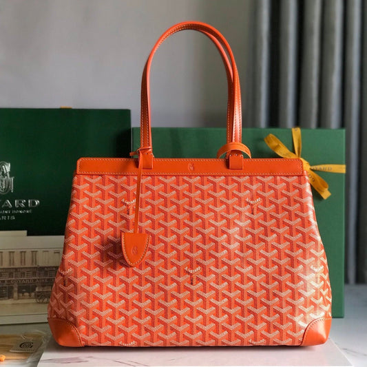 BELLECHASSE BIAUDE PM BAG 36 IN ORANGE GOYARDINE CANVAS AND CALFSKIN TRIM