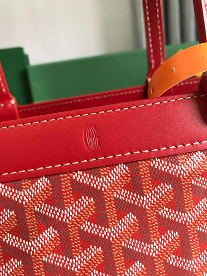 BELLECHASSE BIAUDE PM BAG 36 IN CLASSIC RED GOYARDINE CANVAS AND CALFSKIN TRIM