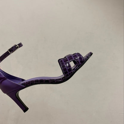 PREMIERE 70 SANDAL IN VIOLET PURPLE CROCODILE LEATHER