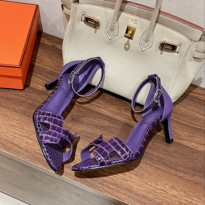 PREMIERE 70 SANDAL IN VIOLET PURPLE CROCODILE LEATHER