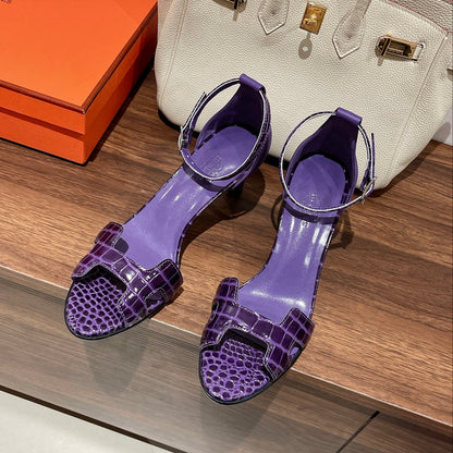 PREMIERE 70 SANDAL IN VIOLET PURPLE CROCODILE LEATHER