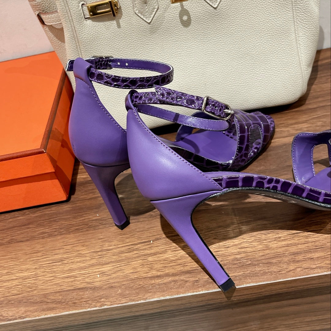 PREMIERE 115 SANDAL IN VIOLET PURPLE CROCODILE LEATHER